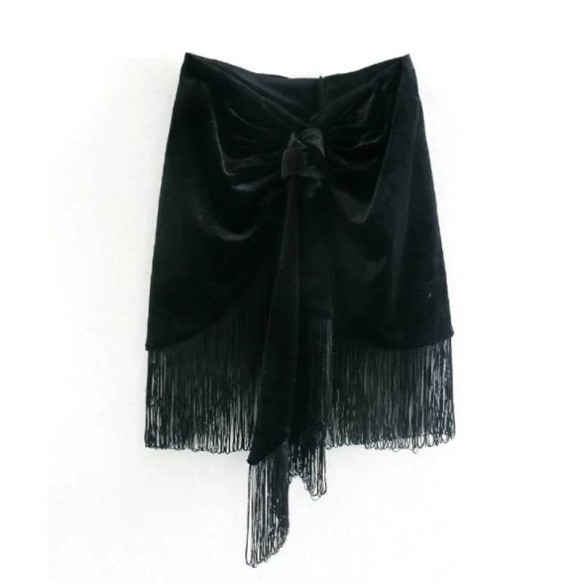 Minifalda Negra con Flecos ALIEXPRESS