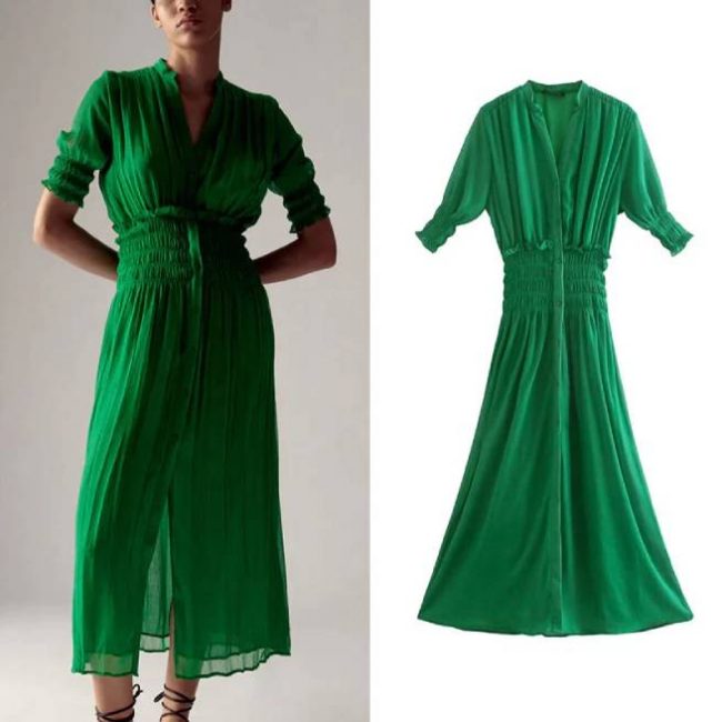 ▷ Vestido Plisado Verde | Los Mejores Clones De Zara